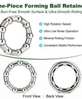 Premium Stainless Steel Bicycle Crank Ball Bearings And Retainer Set 5/16 Inch 9 Balls 4 Pack detailed front and back view of one-piece ball retainer.