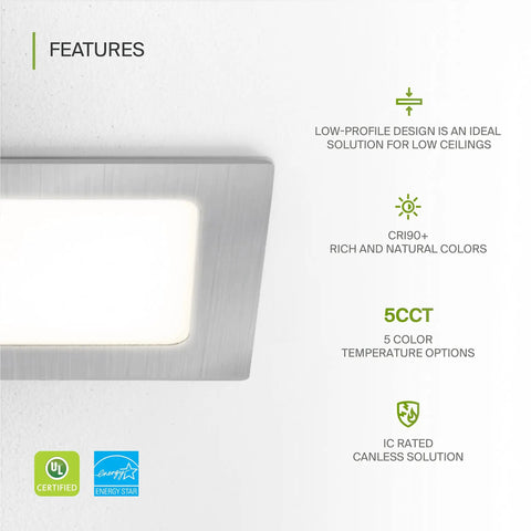 12 Pack 4 Inch LED Recessed Ceiling Lights Canless Wafer Downlight Slick Slim Panel, brushed nickel finish features