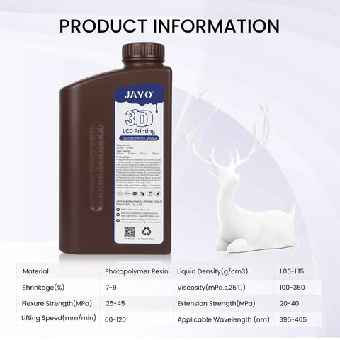 Standard 3D Printer Photopolymer Resin That Prints Smooth As Butter With Legit Low Shrinkage And Super Crisp Details For Lcd Dlp Sla Machines M White 2000G in bottle with product details.