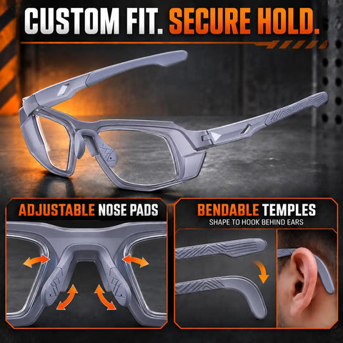 Smooth Transition Z87 Safety Glasses With Hella Clear Photochromic Lenses Anti Fog UV400 Blue Light Blocking For Driving And Work Top Shelf Eye Protection In Slick Gray showcasing adjustable nose pads and bendable temples.