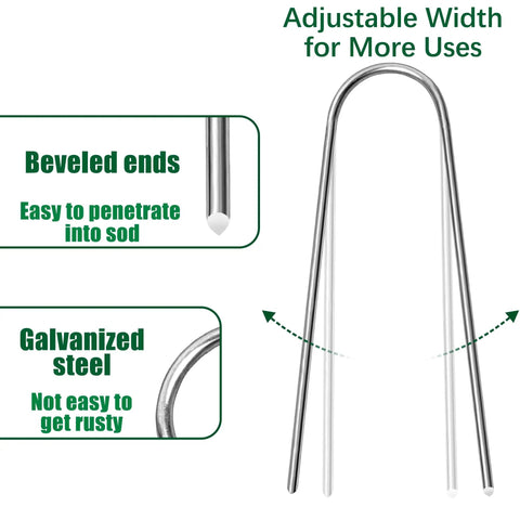 50 Pack 4 Inch U Shaped Galvanized Garden Stakes for Drip Irrigation and Landscape DIY Projects with beveled ends and rust-proof metal