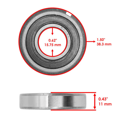 Top Shelf Front Wheel Bearing Hub Assembly Built Damn Tough For Smooth Sailing Compatibility With John Deere Z425 Z435 Z445 Z465 Z515 Z525 Series Zero Turn Mower Replacement Parts dimensions showing inner and outer diameters.