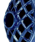 Heckin Cozy 2.2 Quart Enamel Woodstove Steamer decorative lattice top detail, blue cast iron humidifier for fireplace.