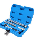 17 Piece Pass Through Socket Set With 72 Tooth Ratchet Wrench Crafted From Tough Chrome Vanadium Steel To Quickly Clear Threaded Rods And Long Bolts Without Breaking A Sweat in blue case
