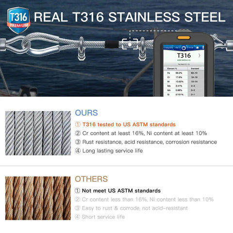 Marine Grade Stainless Steel Cable One Eighth Inch For Deck Railing, Aircraft Style Wire Rope, Seven By Seven Strand Core