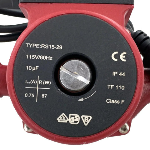Close-up of Heavy Duty Circulator Pump 115V Replacement Up1529Su 59896775 showing details and specifications.