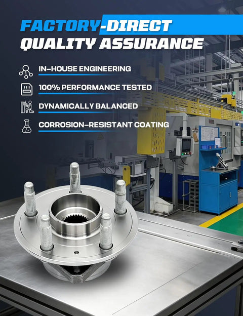 Front Or Rear Wheel Bearing And Hub Assembly Street Tested For Rolling Smooth And Heavy Duty Grip Compatible With Buick LaCrosse Regal Equinox Xts Cts Malibu Limited Models 2010 To 2017 on display with quality assurance details.