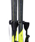Super Sleek Ski Wall Mount Rack Keeps Your Skis Tight And Scratch Free With Hybrid Edge Guard Tech holds pair of WEDZE skis vertically.