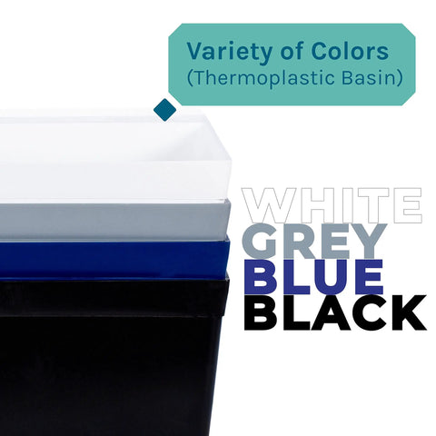 Heavy Duty 19 Gallon Thermoplastic Utility Sink in multiple color options, including white, grey, blue, and black.