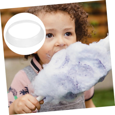 Child eating cotton candy with Cotton Candy Machine Guard Cover For Sugar Floss Makers Lightweight And Reusable Enclosure visible.