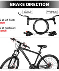 Illustration showing Beefy Hydraulic Disc Brake Set for Mountain Bikes, 2 Piston, Front 800mm, Rear 1550mm with brake direction guide.