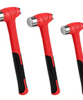 Three Piece Ball Peen Hammer Set With Fiberglass Handles 16oz 32oz 48oz Heavy Duty Pro Grade Forged Steel Construction Smooth Heads