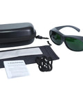 Top Tier Laser Safety Glasses For Handheld Laser Welding And Fiber Rigs Featuring Badass OD8 Plus Din4 Shields with case and accessories.