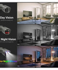 Heavy Duty 8MP 4K PoE Security Camera Kit With Crisp Ultra HD Video Smart Motion Tracking Night Vision And Hassle Free Plug And Play Installation For Foolproof Year Round Surveillance Coverage with day, IR night and color night vision views.