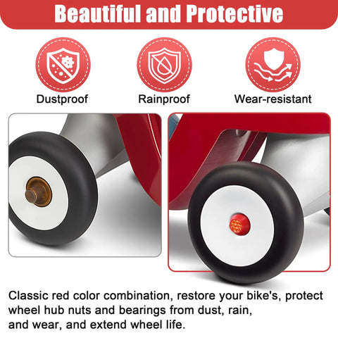 Two Pack Red Hub Cap Replacements With Reflective Sticker For Red Wagons And Scooters Fits Three Eighths Inch Axle Diameter
