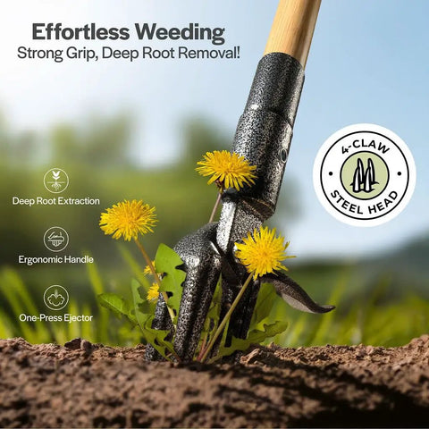 Stand Up Weed Puller Tool With Long Handle And Foot Platform Heavy Duty 4 Claw Steel Head Weeder extracting weeds