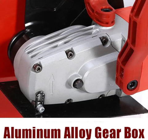 Close-up of Aluminum Alloy Gear Box on Heavy Hitter Electric Concrete Cutting Machine 4200W Mighty Wet Cut Saw.