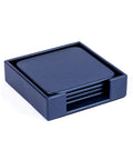 Navy Blue Leatherette Square Coaster Set Four Piece For Office Desk Decor Luxury Leather Look Without The Price Tag Durable Coasters With Fine Stitching For Executive Tables