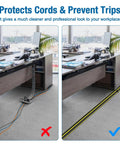 Heavy Duty PVC Cord Cover Protector 10 ft Floor Cable Duct That Unrolls Easily Prevents Trip Hazards in office with cables secured