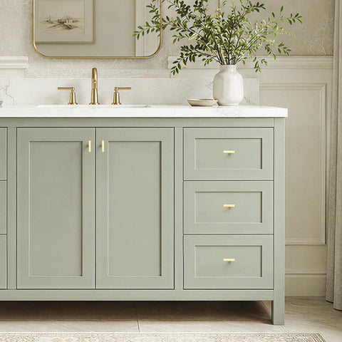 Top Shelf Brushed Gold Cabinet Handles Hella Sturdy Single Hole Drawer Pulls Two Inch Long Solid Zinc Hardware No Nonsense Thirty Pack for light green bathroom vanity.