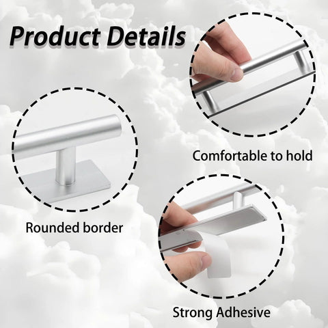 Four Pieces Silver Adhesive Cabinet Handles Self Stick Door Pulls Comfortable Grip Rounded Borders and Strong Adhesive