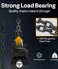 Close-up of 3 Ton 10ft Red Chain Hoist Heavy Duty Manual Pulley Lift with G80 manganese steel chain showing 6600 lb capacity hook.