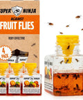 Indoor Fruit Fly Trap Killer Station With Natural Liquid Bait For Kitchen Counters Trash Cans And Pantry Food Fast Acting Pest Control That Works Like A Dream Total Game Changer Four Pack Bundle with transparent bottles and fruit fly bait.