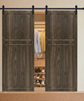 Heavy Duty Two Panel Sliding Barn Door With Full Track Hardware Kit For Interior Closets And Room Dividers Top Shelf Build, showcasing a wooden finish.