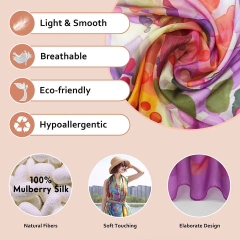Extra Large One Hundred Percent Mulberry Silk Shawl For Women Dope Lightweight Pashmina Wrap Floral Pattern Ninety By Forty Three Inches