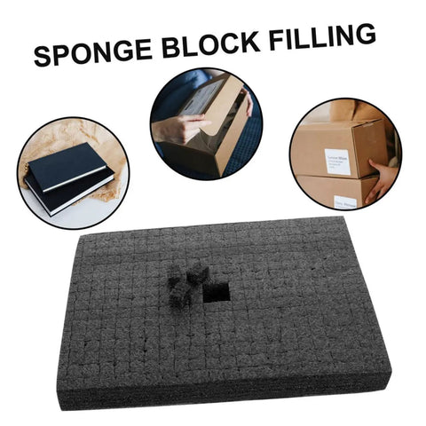 Black Foam Cube Inserts Shockproof Shipping Filler used for packing fragile items in cardboard boxes.