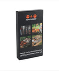 Ultimate Grill Master Gear Set for Blackstone Griddle packaging, showing stainless steel BBQ tools and grilled food on box cover.
