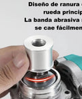 Hand holding aluminum adapter for Badass Angle Grinder To Belt Sander Conversion Adapter, showcasing quick grip attachment features.