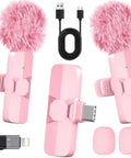 Pink Wireless Lavalier Microphone With Noise Canceling Clip On Mic For Phones Hits Different With Studio Quality Audio Ideal For Tiktok Vlogs And Podcasts A Real Game Changer For Content Creators, duo set with fluffy windshields.