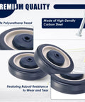 Heavy Duty 5 Inch Shopping Cart Wheels 4 Pack Blue TPU Replacement Casters Roll Sweet and Smooth with Tough as Nails Build 5/16 Bore and 250 Lb Load per Wheel close-up of polyurethane tread and bearings.