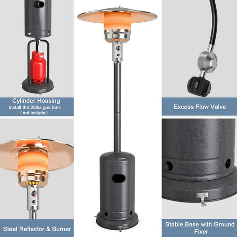 Outdoor Patio Heater With 50,000 BTU Propane Heater, Stainless Steel Burner, Wheels, And Triple Protection, gray color