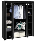 69 Inch Portable Clothes Closet With Industrial Strength Steel Frame And Thick Nonwoven Fabric Cover showing clothes and shelves.