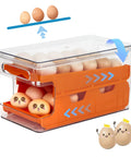 Stackable Fridge Egg Organizer With Lid, Large Capacity Egg Holder Tray For Refrigerator, Double Track Rolling Design in orange
