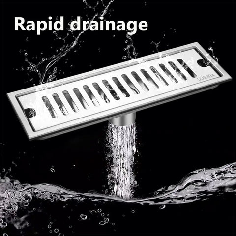 Top Shelf Rectangular Linear Shower Drain In Rust Resistant 304 Stainless Steel With No Sweat Hair Catcher Grate Slick Gold Tone 10X60CM draining water