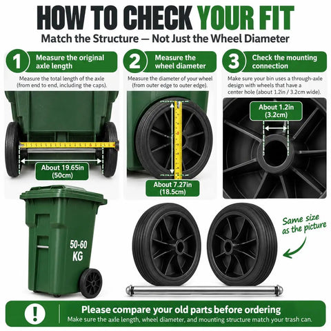 How to check your fit for Haul Heavy Bins Like A Boss Without Breaking A Sweat Using This Tough Trash Wheel Replacement Kit.