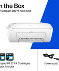 DeskJet 2827e Wireless All In One Color Printer With Scanner And Copier For Home Use AI Enabled 3 Month Instant Ink Trial Included Easy Setup Fast Color And Black Printing Great For Docs And Photos with ink cartridges and power cord