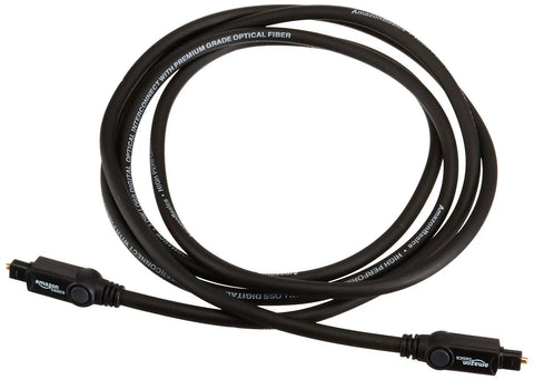 Built Tough Toslink Optical Audio Cable 6 Foot Premium Gold Plated Connectors, flexible black fiber optic cord.