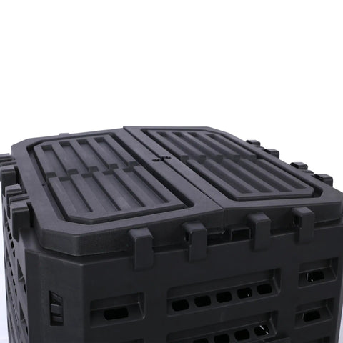 Close-up of Large 132 Gallon Outdoor Compost Bin Tumbler With Easy Aeration For Backyard Home Gardens Made From Recycled Plastic