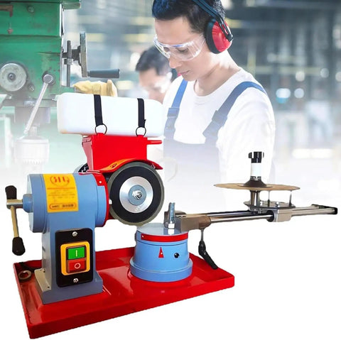 Heavy Duty Circular Saw Blade Sharpener And Scraper Grinder With A Killer 370 Watt Motor To Straight Up Resharpen alloy blades in a workshop.