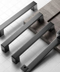 10 Pack 5 Inch Matte Black Square Cabinet Handles for kitchen cabinets and drawers, modern farmhouse and minimalist style.