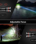 Beastly Bright LED Flashlight With Zoomable Beam And Five Modes High Medium Low SOS And Flash Waterproof Pocket Size shown illuminating lakeside and forest at night