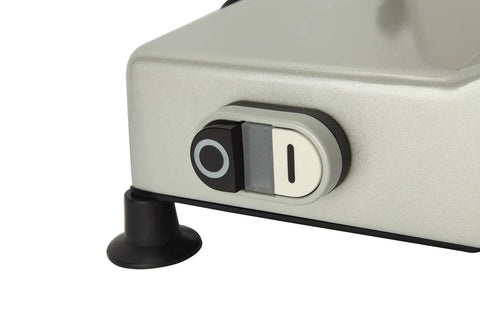 Knockout 240 Watt 10 Inch Electric Deli Slicer For Home Base Or Shop showing toggle switch for operation control.