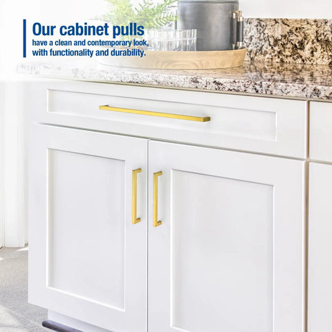 Six Pack Heavy Duty Gold Cabinet Handles Meeting Eighteen Inch Center Distance perfect for kitchen cabinetry with sleek design.