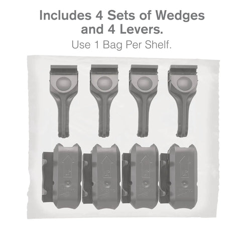 Top Shelf Replacement Lever Wedge Kit With Durable Sleeves And Corner Releases For Super Adjustable Super Erecta Wire Shelving, includes 4 wedges and 4 levers.