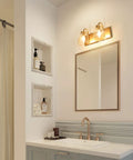 Two Light Gold Vanity Light Fixture With Clear Glass Shades For Bathroom Kitchen And Hallway, Modern Bronze Backplane