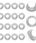 M6 Conical Knurled Spring Lock Washers 304 Stainless Steel 40 Pack displayed in rows for heavy duty metric assembly.